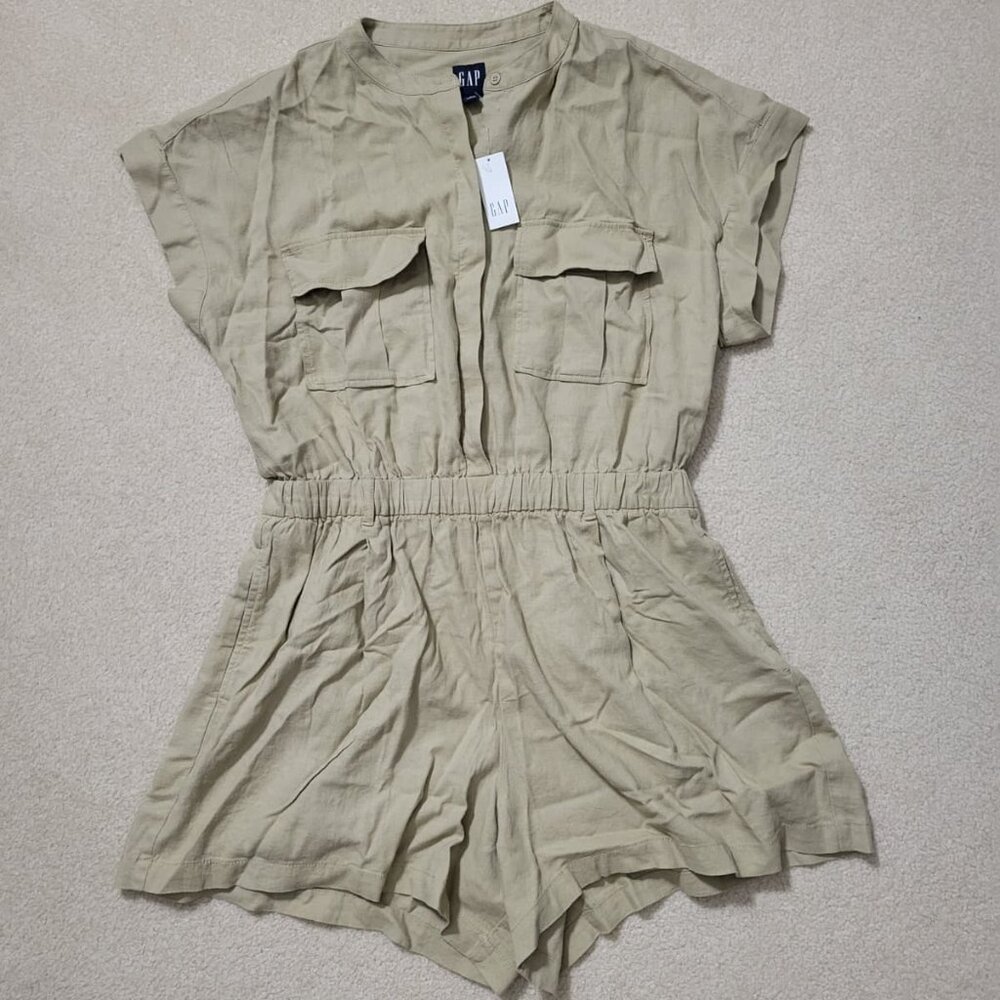 Gap Women's Khaki Safari Linen Blend Romper NWT, Size Medium